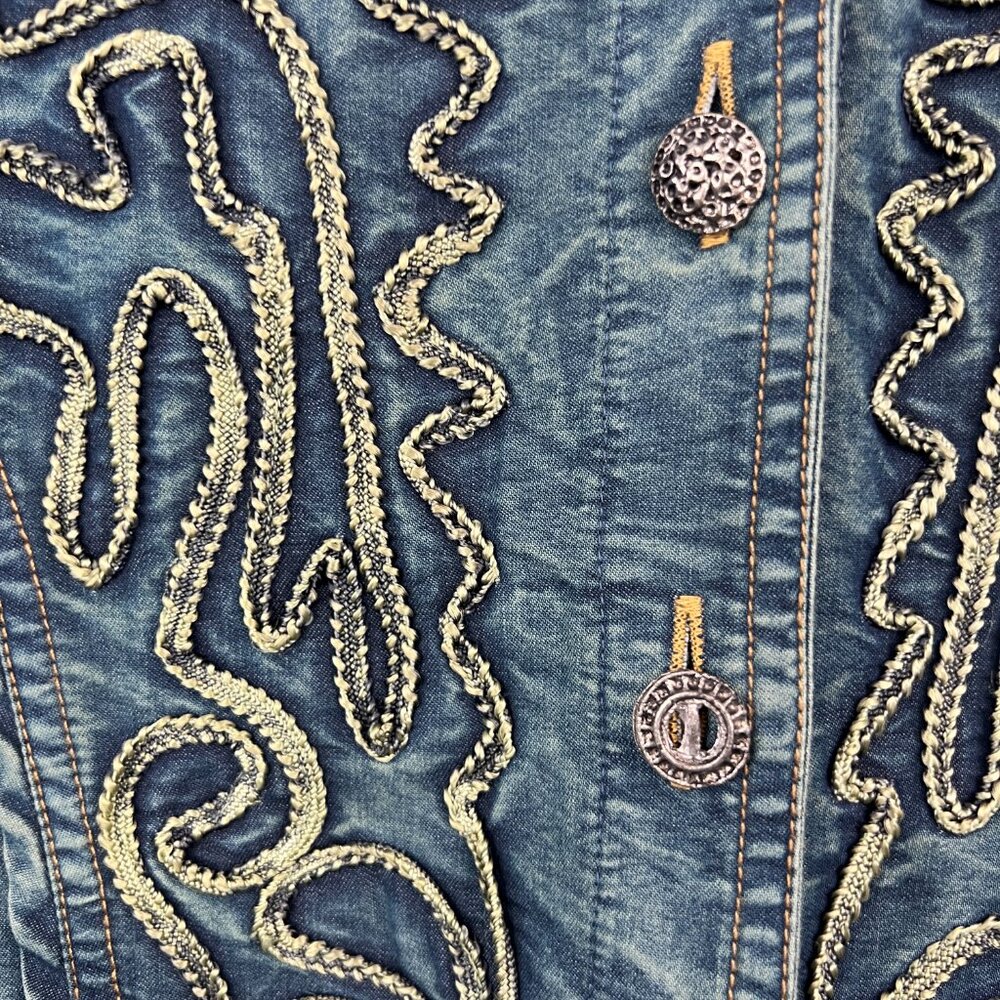 Parsley & Sage‎ Mixed Media Button Front Boho Denim Jacket Size L - Picture 4 of 7